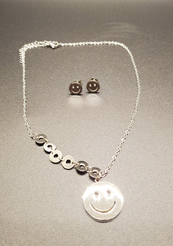 Cadena con medalla Happy Face & aretes