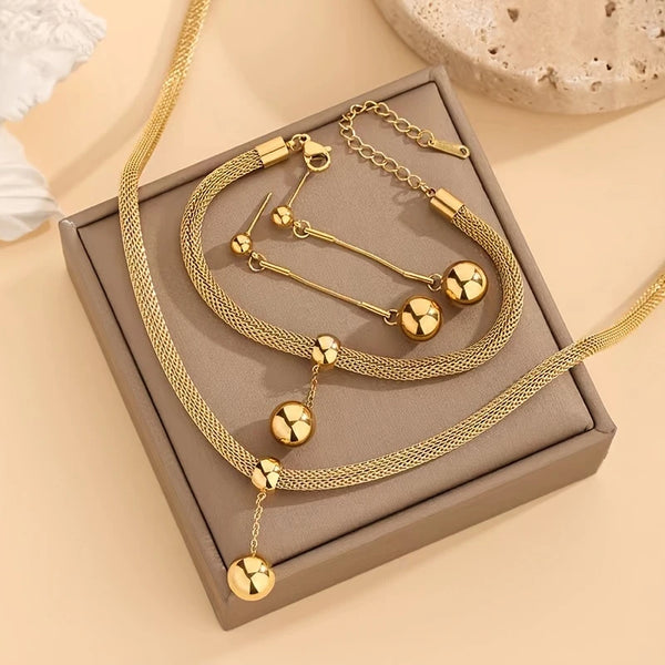 Conjunto de 4 piezas de joyería de acero inoxidable chapado en oro