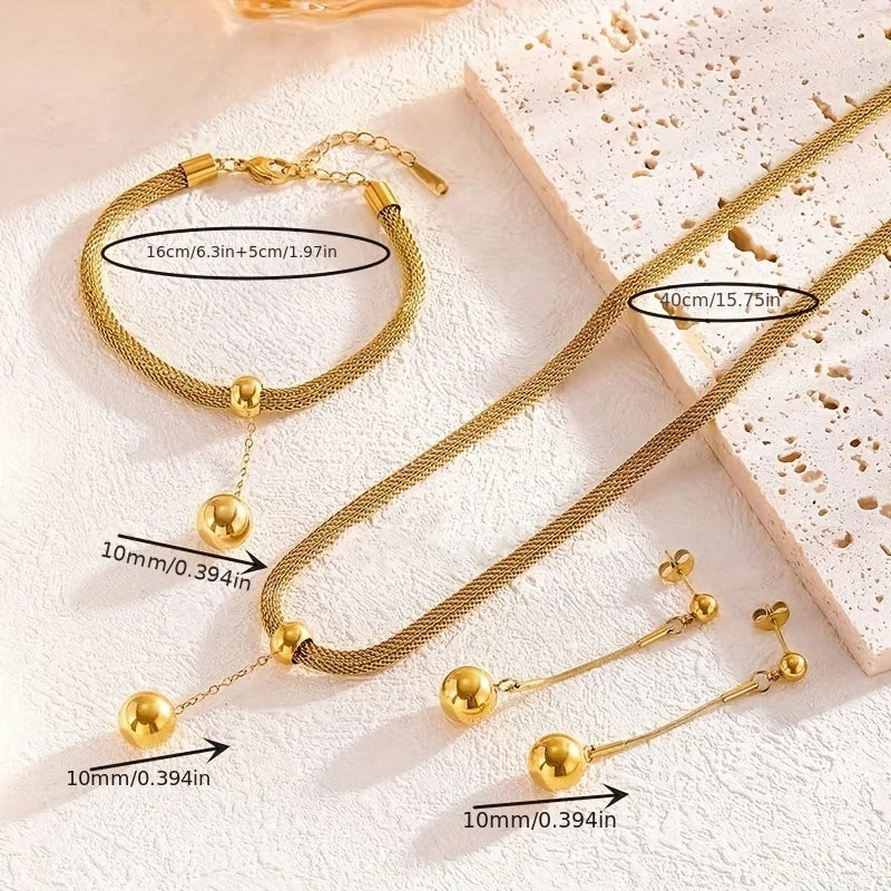 Conjunto de 4 piezas de joyería de acero inoxidable chapado en oro