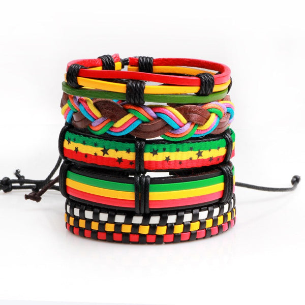 Set de 5 Pulseras de Cuero - Multi Color